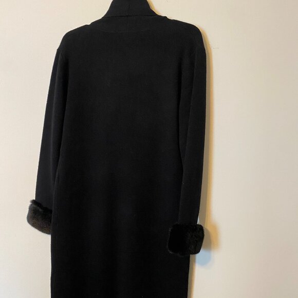 NWT!! MAX SPORT Black w/Fur Trim Long Open Duster/Cardigan Sweater Sz L - Picture 3 of 3
